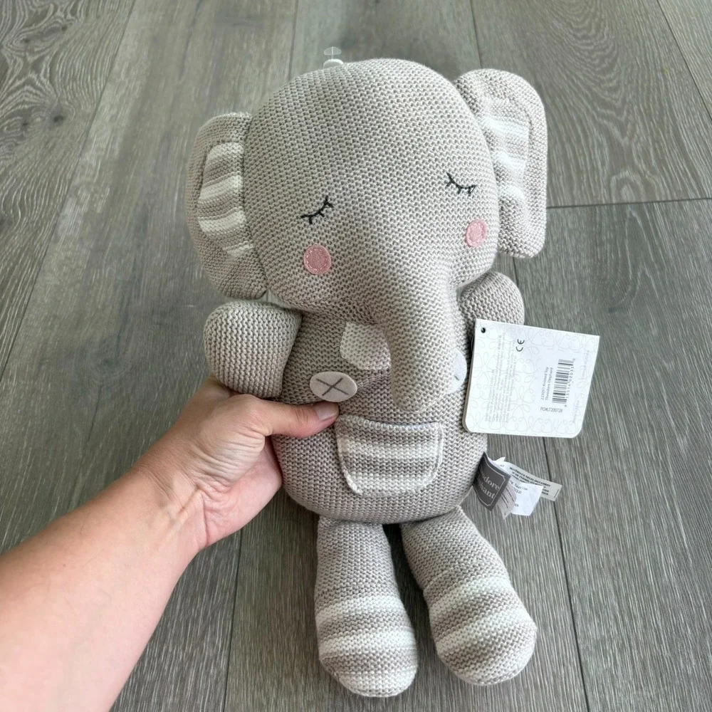 NWT Living Textiles Gray‎ Knitted Theodore Elephant Plush Toy Stuffed Animal